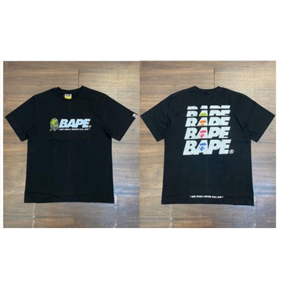 Black BAPE Stacked "BAPE" Text T-Shirt (Front & Back)